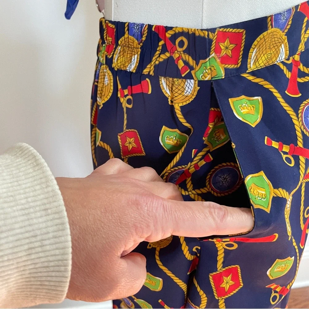 Vintage 90s Chaus Petites Skirt 12P Nautical Scarf Print Preppy Old Money Midi